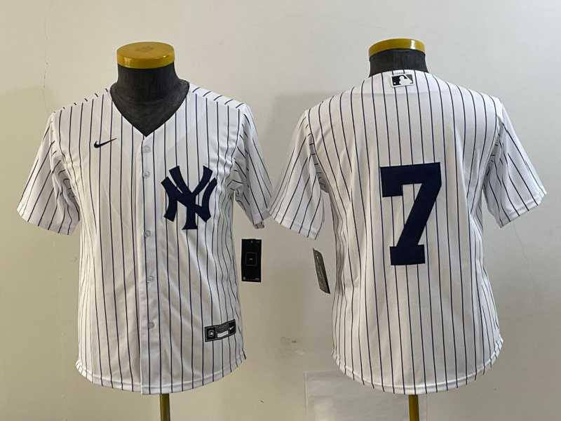Youth New York Yankees #7 Mickey Mantle White No Name Stitched Nike Cool Base Throwback Jersey->mlb youth jerseys->MLB Jersey